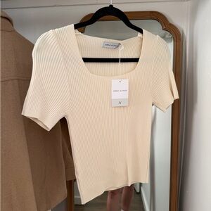Women's Short Sleeve Ribbed Top - Cream